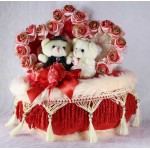 Beautiful Love Couple Teddy Bears Sitting on a Decorated Heart Cushion